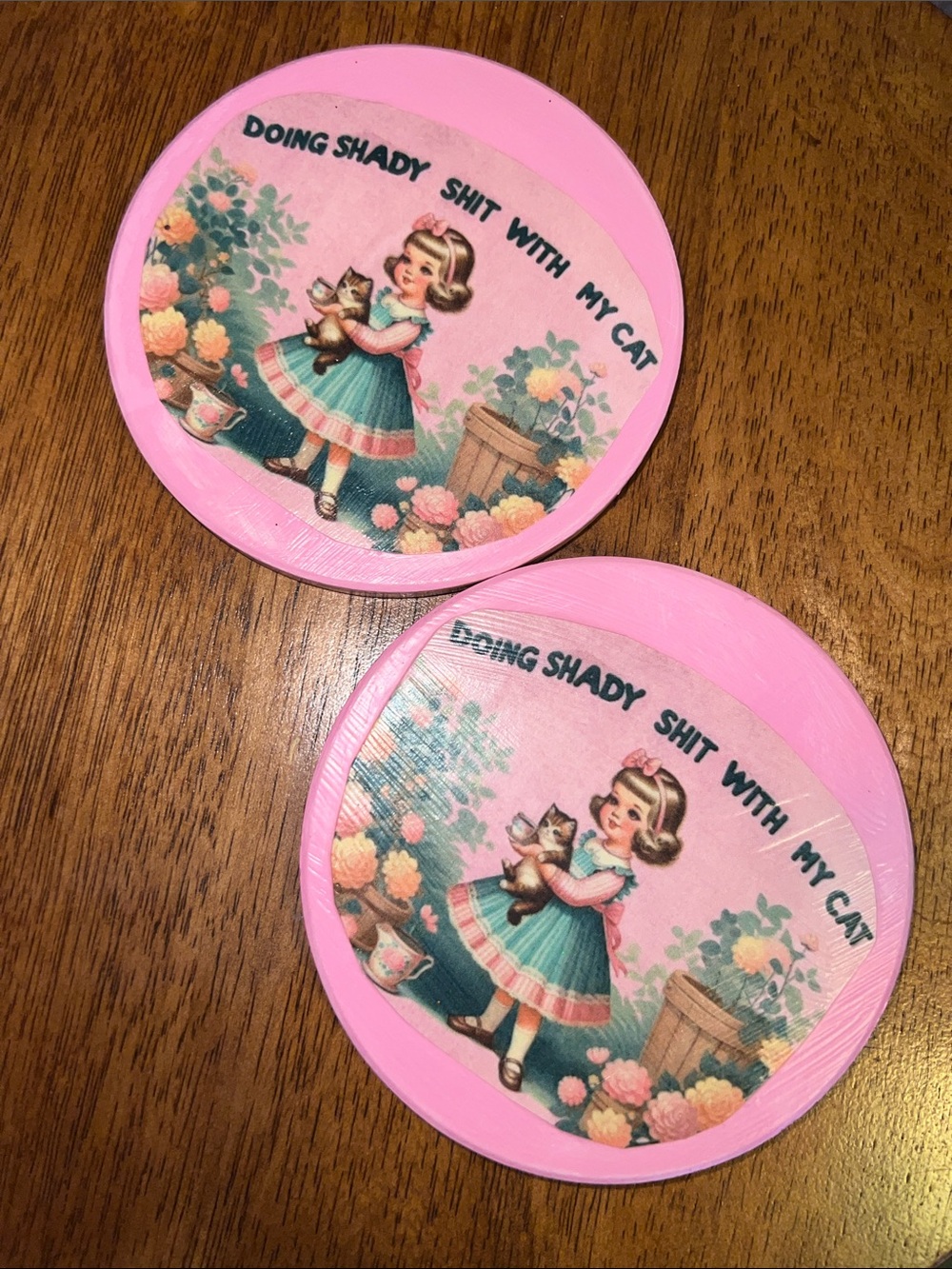 Pink Retro Cat Coasters - Set of 2